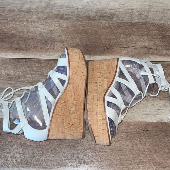 Frye Womens Heather Lace Up Tassel Cork Wedge Gladiator Sandals White Tan Size 6 - Picture 6 of 11